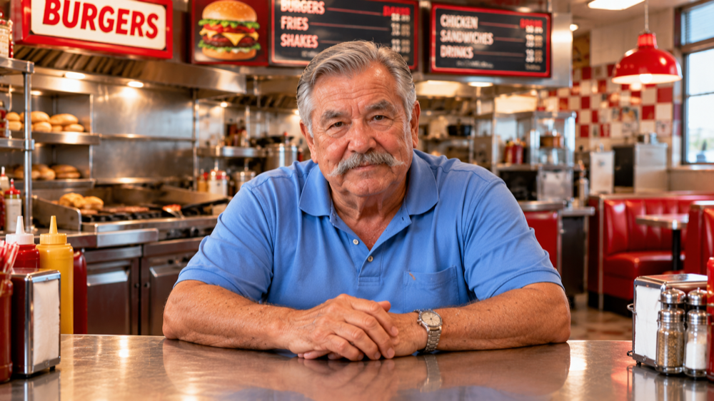 Frank cooking at the diner grill